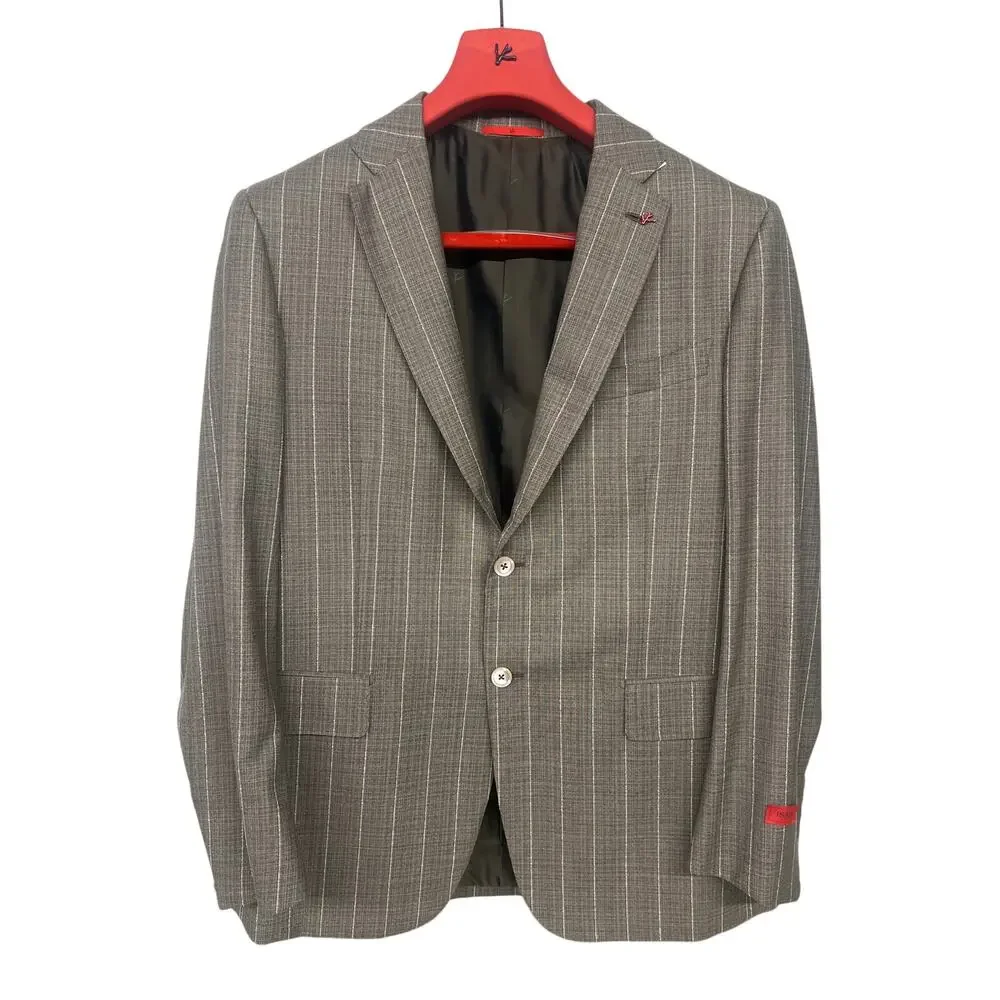 New 2 PC suit Isaia sz44 ,56eu brown $3995 wool made in Italy Sport coat / pants